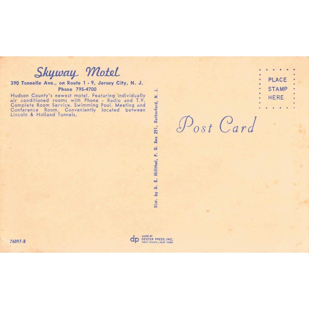Vintage Skyway Motel Postcard Jersey City NJ Mid-Century Modern Dexter Press - Picture 2 of 2